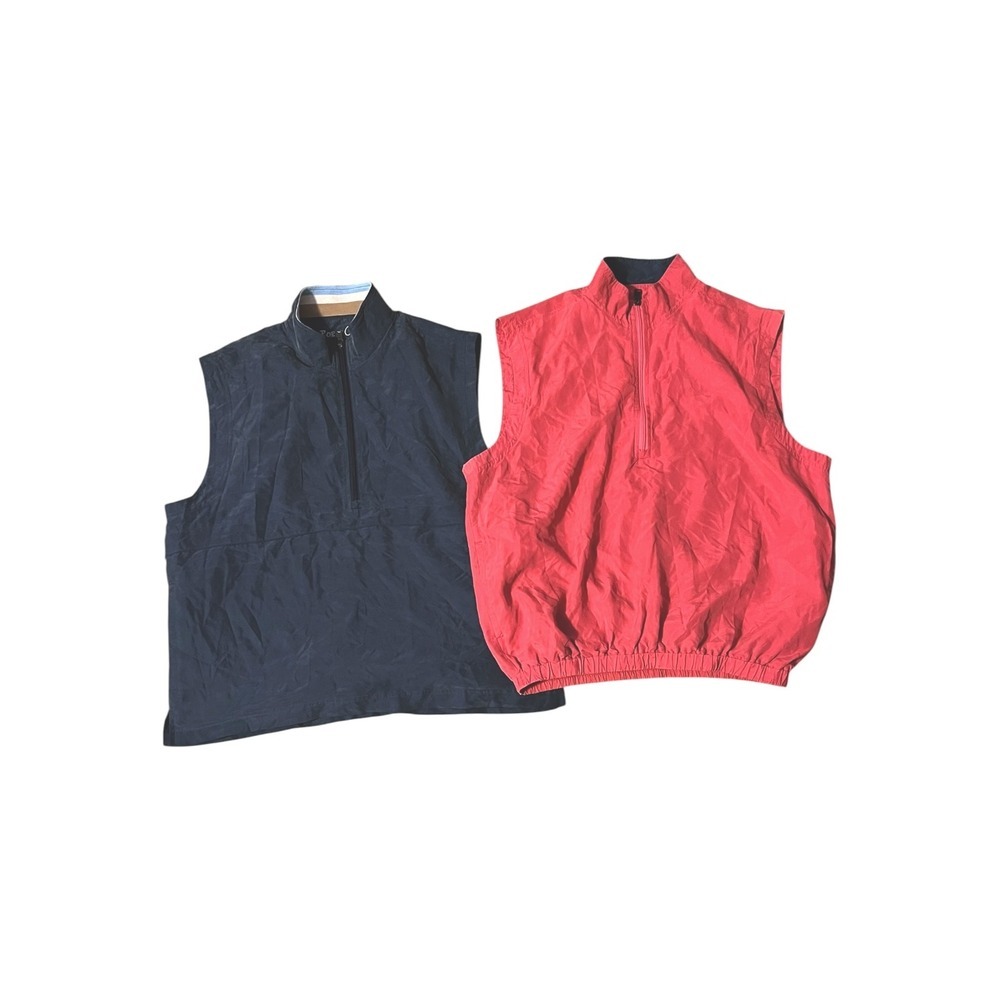 Vtg Bobby Chan Men's Silk 1/4 Zip Vest Set Navy & Coral - Lot of 2 Y2K Sz. Large